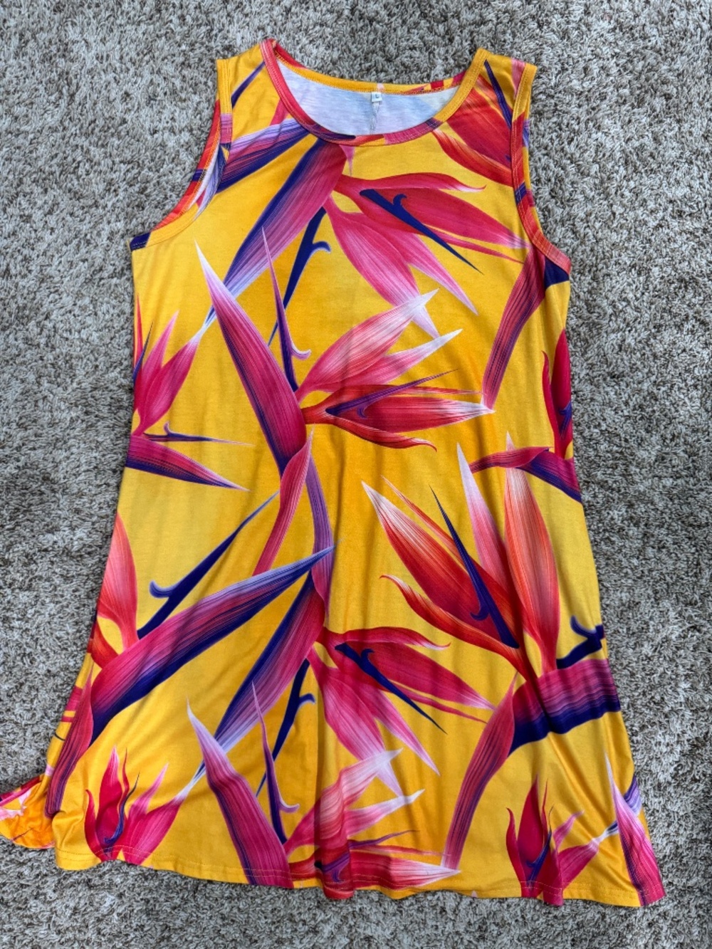 Women's sundress with pockets yellow/orange background/bird of paradise Large